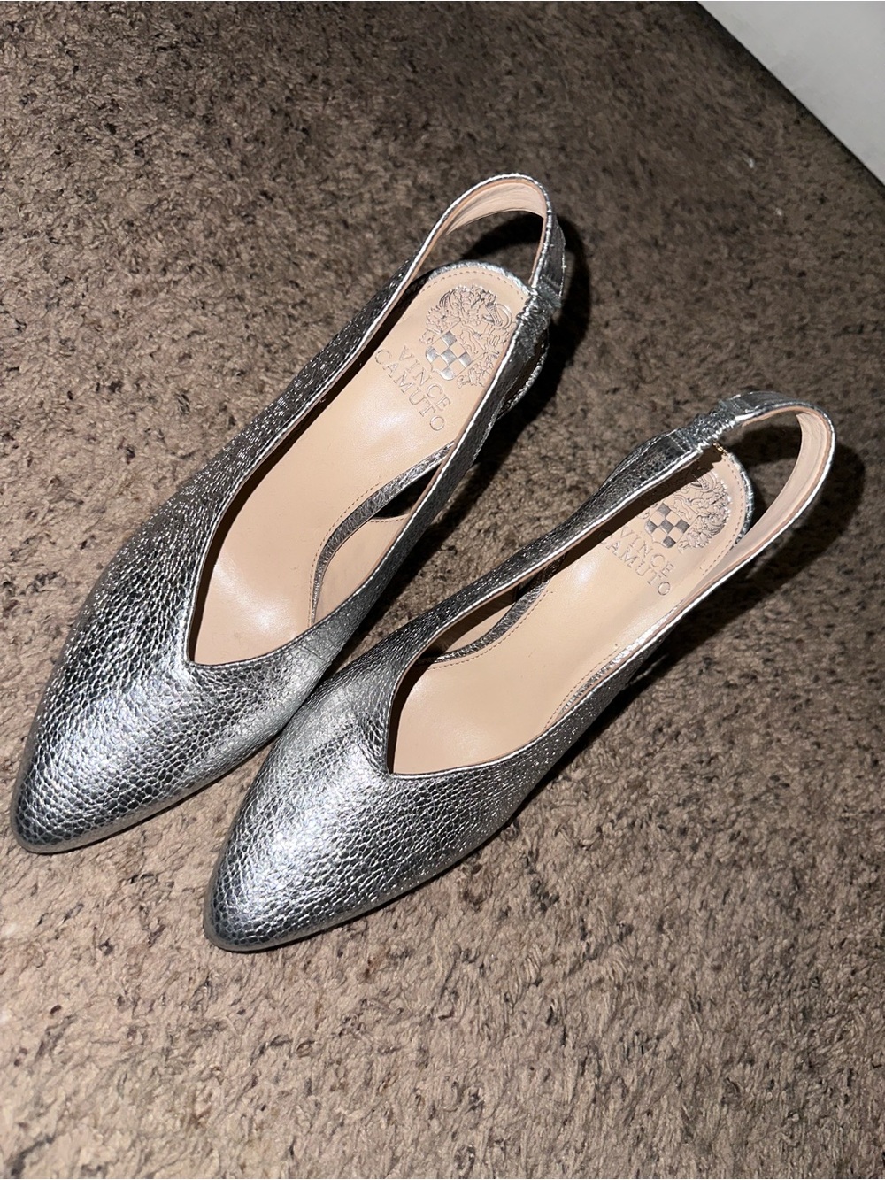 Vince Camuto Metallic Silver Pointed Slingback Flats